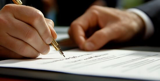 Translator signing a legal document